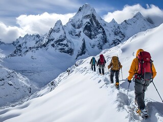 Mountaineers working as a teamwork