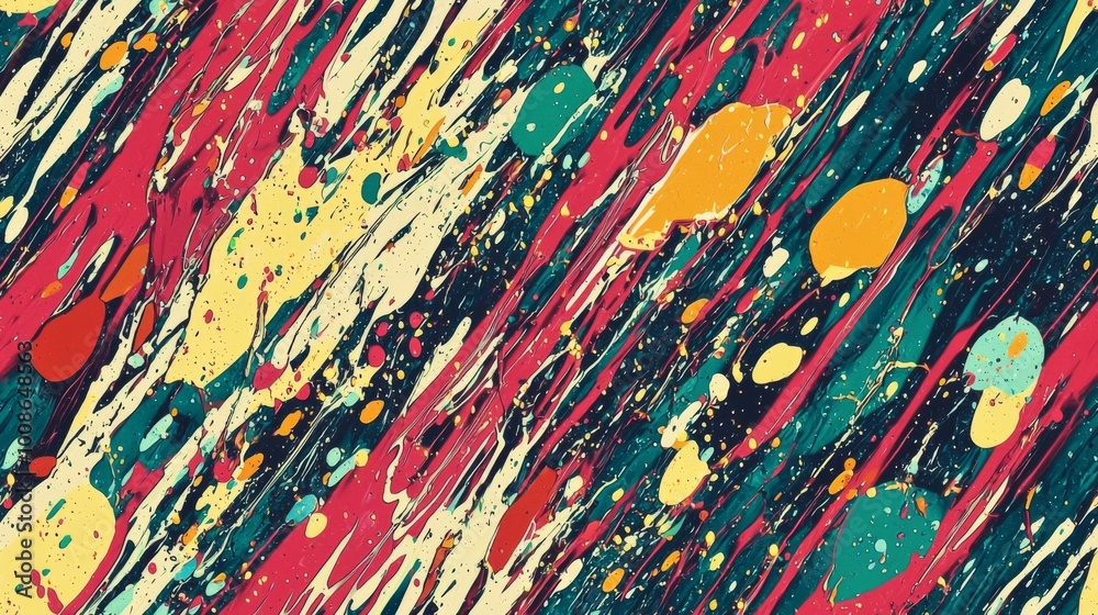 Wall mural artistic splashes of color seamless pattern. vibrant splashes of multicolored paint background