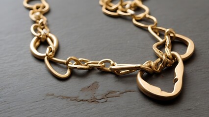 Fototapeta premium A broken necklace chain, symbolizing the break in relationships, bad luck in love, and loss of connection.
