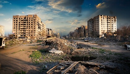 Fototapeta premium cities, houses, areas before and after the war
