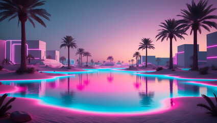 Neon Pyramids and Palm Trees