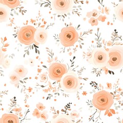 Fototapeta premium Peach and White Watercolor Floral Pattern Seamless Background