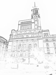 illustration, building, monument, black and white, outline, patt