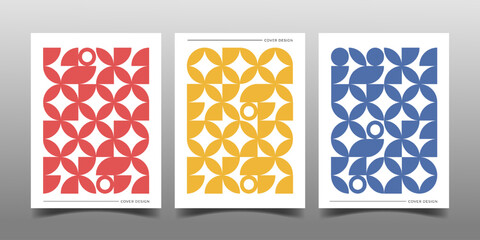 Obraz premium set of retro geometric pattern cover book template design,retro red,yellow and blue bauhaus poster design