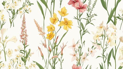 Seamless floral pattern, abstract flower print in romantic vintage style. Elegant botanical design