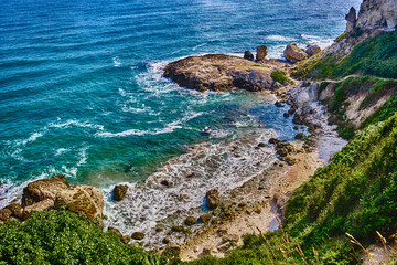 Sile, View of the rock and the shore of the Black Sea