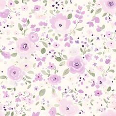 Fototapeta premium Watercolor Floral Pattern Purple and Green Seamless Background