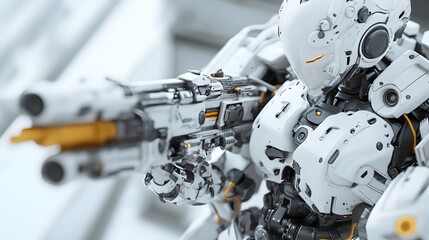 Fototapeta premium Mecha figure with high-tech weapons and advanced mechanical components