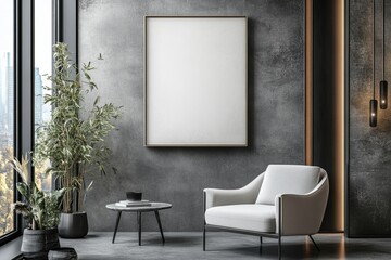 mockup frame design, modern canvas frame with stylish silver border for a polished look, enhancing your displayed art pieces contemporary appeal