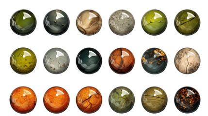 Set of planets, Isolated on Transparent Background.