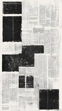 Blacked out newspaper text