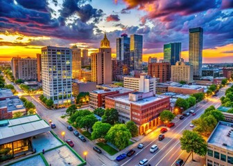 Naklejka premium Scenic View of Downtown Royal Oak with Modern Architecture and Vibrant City Life in Detroit Area