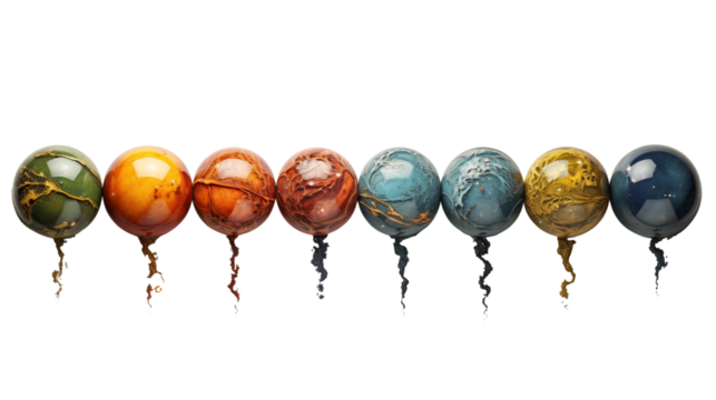 Set of realistic planets, Isolated on Transparent Background.