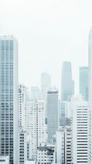 Fototapeta premium A serene city skyline featuring tall skyscrapers against a light sky, capturing the essence of urban minimalism and modern architecture.