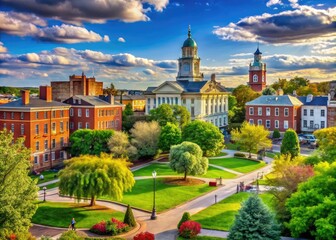 Obraz premium Scenic View of Peabody Massachusetts Urban Landscape with Historic Architecture and Green Spaces