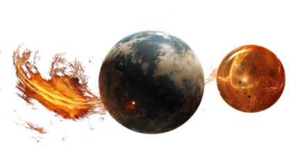 Set of realistic planets, Isolated on Transparent Background.