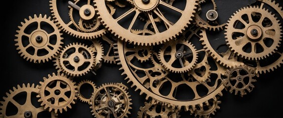 A visually striking arrangement of vintage gears showcasing mechanical beauty, perfect for industrial-themed design and engineering concepts.
