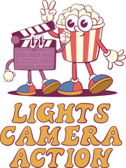 Retro movie groovy mascot characters design