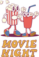 Retro movie groovy mascot characters design