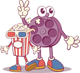 Retro movie groovy mascot characters design