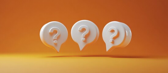 Three white question marks on an orange background.