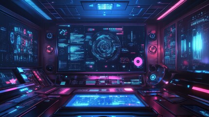 Obraz premium Futuristic Control Room with Advanced Technology Display