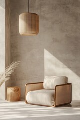Stylish Grunge Interior with Rattan Chair and Pendant Light