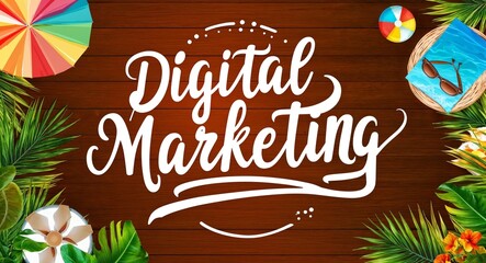 digital marketing calligraphic word lettering on summer concept holiday design background