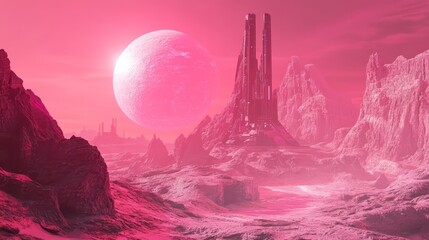 sky-fi background pink. concept of the future. city of the future, space. scientific achievements in the future.