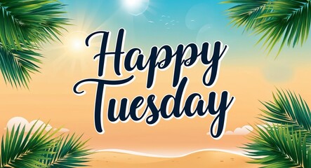 Obraz premium happy Tuesday calligraphic word lettering on summer concept holiday design background