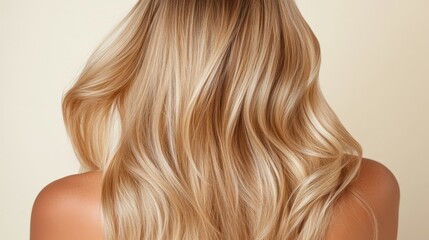 Fototapeta premium Elegant soft blonde hair flows gracefully with a natural shine, embodying effortless beauty and the allure of well-maintained, healthy hair artistry.
