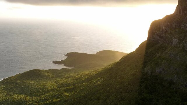 Aerial footage of Lord Howe island at South End at sun rise early light