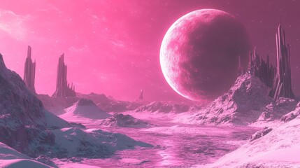 sky-fi background pink. concept of the future. city of the future, space. scientific achievements in the future.