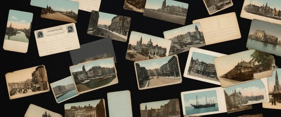 A collection of vintage postcards showcasing historic cities and landscapes, evoking nostalgia and the art of communication through imagery.
