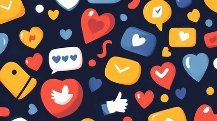 A social media banner displaying various engagement icons like likes, hearts, and comments, symbolizing active online participation
