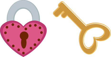 Heart-Shaped Lock and Key Illustration