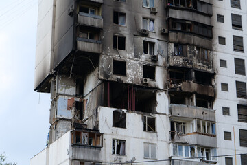 Damages after gas explosion in an apartment house. Building with gas stoves