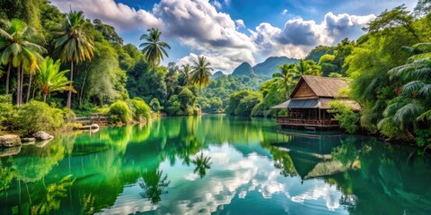 Fototapeta premium Serene landscapes of Phasi Charoen showcasing lush greenery, tranquil waters, and vibrant culture