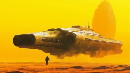 sky-fi background yellow. concept of the future. city of the future, space. scientific achievements in the future.