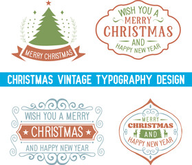 Fototapeta premium Christmas typography vintage Merry Christmas deer Peace love joy Christmas happy new year