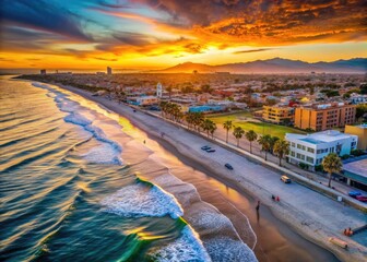 Obraz premium Serene Venice Beach with Vibrant Sunsets and Calm Waters, Perfect for Travel and Vacation Themes