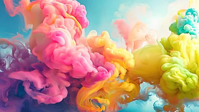 Vibrant Pastel Ink Cloud Explosion in Water Creating Abstract Colorful Shapes