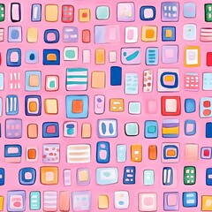 Pink Abstract Geometric Background With Colorful Squares And Rectangles