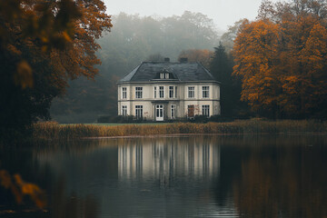 Obraz premium Dark moody gloomy grey autumn photos, bad rainy days weather, Generative AI, melancholy