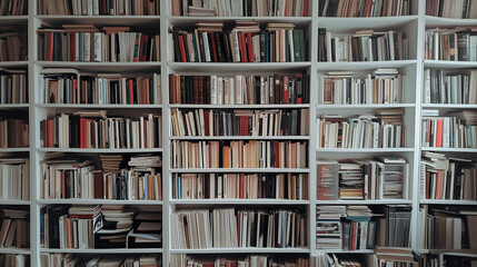 Books on a white shelves background 