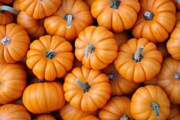 Obraz premium A vibrant display of small orange pumpkins gathered in a harvest arrangement during autumn festivities