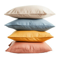 Stack of soft pillows isolated on transparent or white background