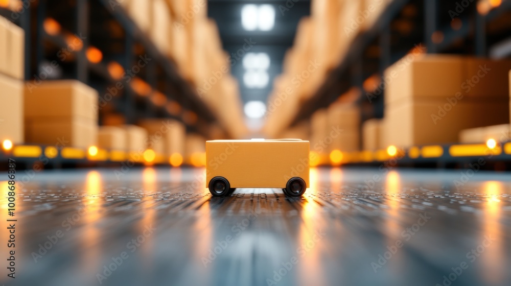 Canvas Prints A photo of a warehouse with automated robots moving and sorting packages, highlighting the role of robotics in logistics and distribution.