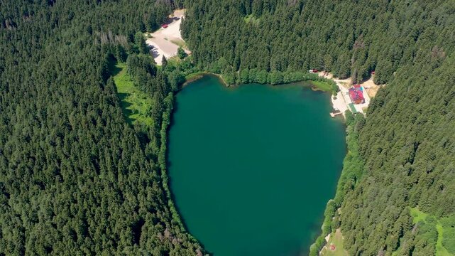 Savsat Karagol lake is a large trout lake in the forest in Artvin