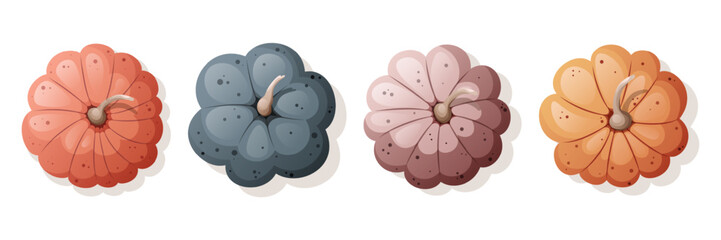 Pumpkins, harvest. Set of colorful vector illustrations. Decorative elements of autumn design.